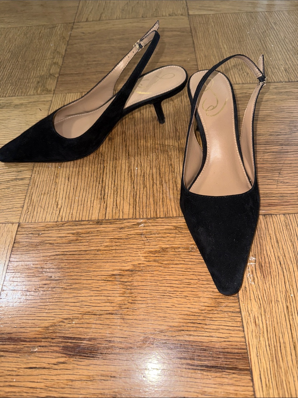 Sam Edelman Black Suede Slingback Kitten Heel Pumps - Size 6